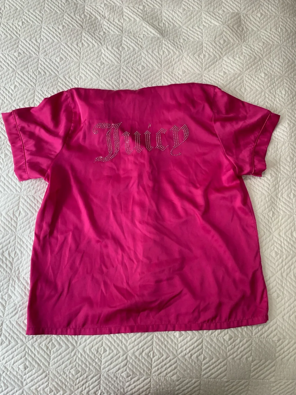 y2k hot pink juicy couture satin pajama top and pants set